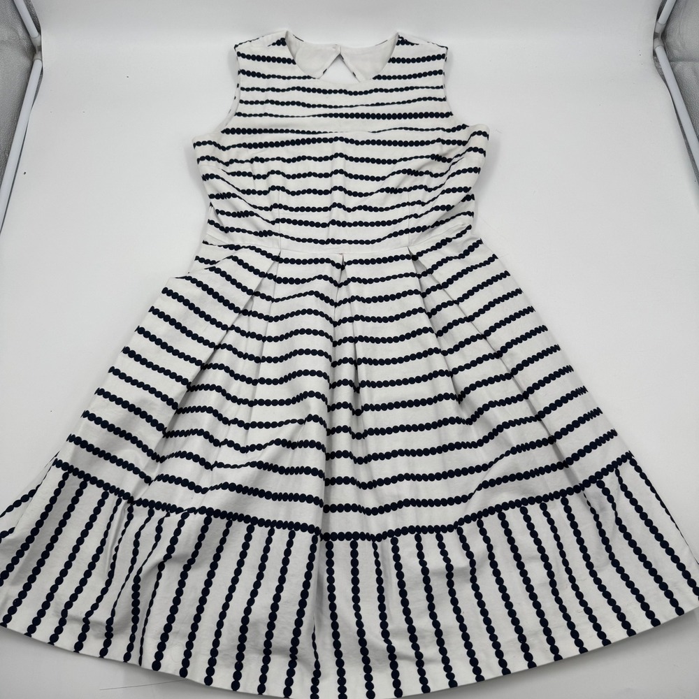 Liz Claiborne White & Navy Striped Fit Flare Dress‎ Sleeveless Peter Pan Collar